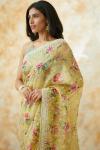 Pista Green Organza Floral Print Saree