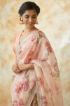 Rose Pink Organza Floral Print Saree