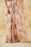 Rose Pink Organza Floral Print Saree