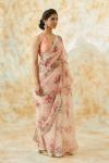 Rose Pink Organza Floral Print Saree