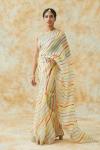 Cream Organza Lehriya Saree