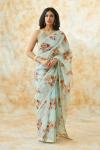 Powder Blue Organza Floral Saree