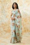 Powder Blue Organza Floral Saree