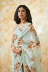 Powder Blue Organza Floral Saree