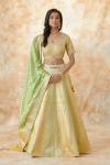 Sand Yellow Green Banarasi Silk Lehenga