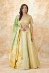 Sand Yellow Green Banarasi Silk Lehenga