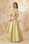 Sand Yellow Green Banarasi Silk Lehenga