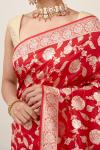 Scarlet Red Floral Silk Saree