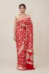 Scarlet Red Floral Silk Saree