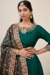 Bottle Green Art Raw Silk Anarkali