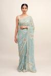 Columbia Blue Georgette Saree