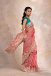 Peach Coral Tissue Organza Saree