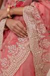 Peach Coral Tissue Organza Saree