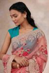 Peach Coral Tissue Organza Saree