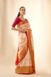 Vintage Peach Printed Kanjivaram Saree