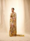 Yellow Mustard Printed Satin Saree