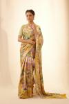 Yellow Mustard Printed Satin Saree