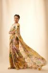 Yellow Mustard Printed Satin Saree