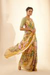 Yellow Mustard Printed Satin Saree