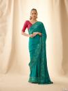 Emerald Green Embdroidered Satin Saree