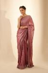 Metallic Wine Organza Satin Saree