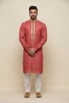 Carrot Red Tussar Silk Kurta Set