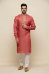 Carrot Red Tussar Silk Kurta Set