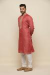 Carrot Red Tussar Silk Kurta Set