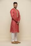 Carrot Red Tussar Silk Kurta Set