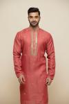 Carrot Red Tussar Silk Kurta Set