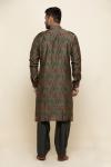 Olive Ikat Silk Pathani Suit