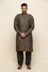 Olive Ikat Silk Pathani Suit