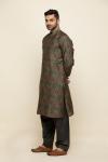 Olive Ikat Silk Pathani Suit