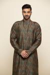 Olive Ikat Silk Pathani Suit