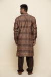 Raw Umber Ikat Silk Pathani Suit