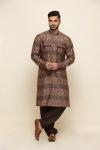 Raw Umber Ikat Silk Pathani Suit