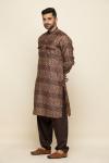 Raw Umber Ikat Silk Pathani Suit