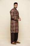 Raw Umber Ikat Silk Pathani Suit