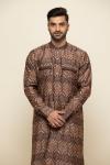 Raw Umber Ikat Silk Pathani Suit