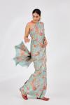 Ocean Green Printed Crepe Saree