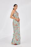 Ocean Green Printed Crepe Saree