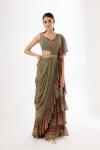 Olive Green Crepe Drape Saree