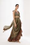 Olive Green Crepe Drape Saree