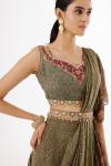 Olive Green Crepe Drape Saree