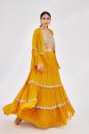 Mustard Tiered Georegette Lehenga