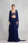 Ink Blue Georgette Cape Skirt Set