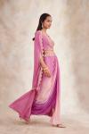 Pink Ombre Drape Lehenga Set