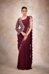 Burgundy Georgette Drape Saree