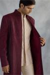 Wine Raw Silk Jacket Set