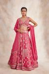 Hot Pink Chiffon Banarasi Lehenga